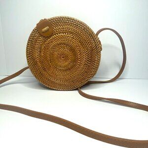 Novum Crafts Round Rattan Wicker Straw Bag Handmade Crossbag Boho